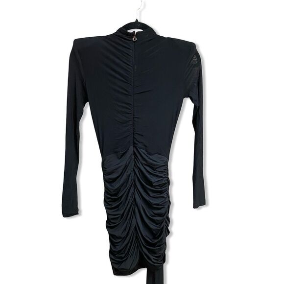 Nookie Enigma Mini Dress Black Long-Sleeve mesh ruched Revolve S New - Picture 8 of 9